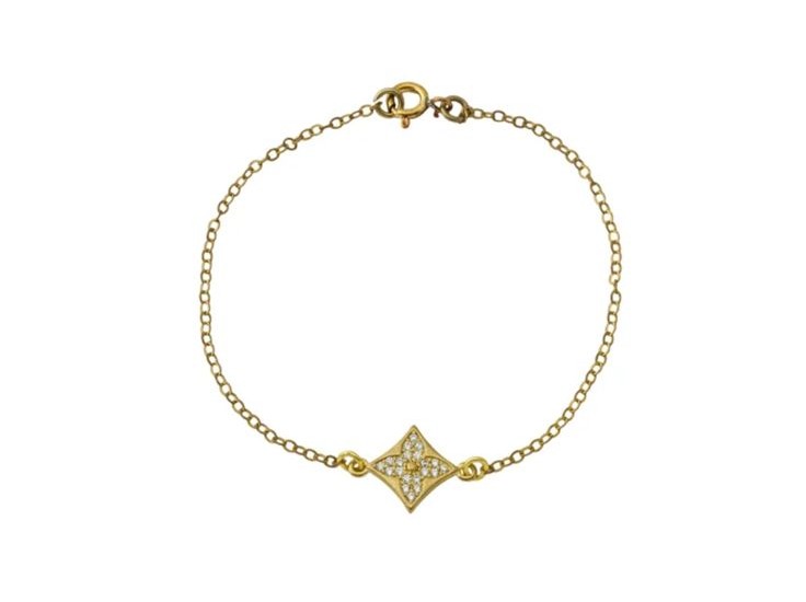 Pulseira de corrente cadeado com trevo cravejado